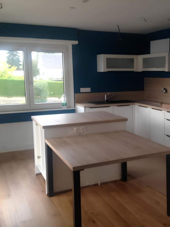 Pose d'un parquet cuisine en chêne Molsheim